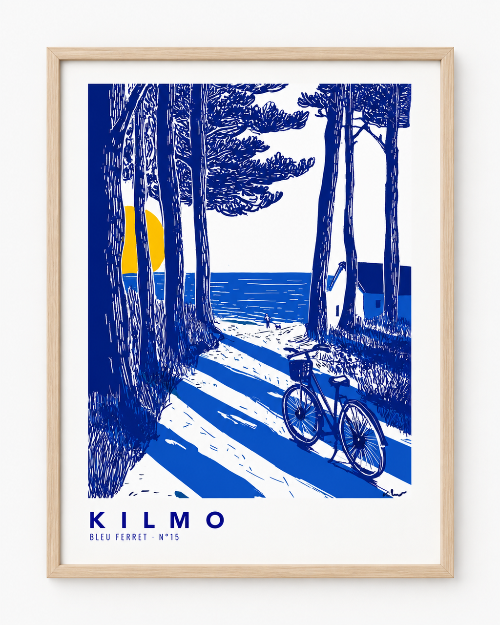 L'arrivée - Affiche Cap Ferret Plage et Pins | Poster Bassin d’Arcachon Bleu et Jaune | Décoration Bord de Mer | Bleu Ferret