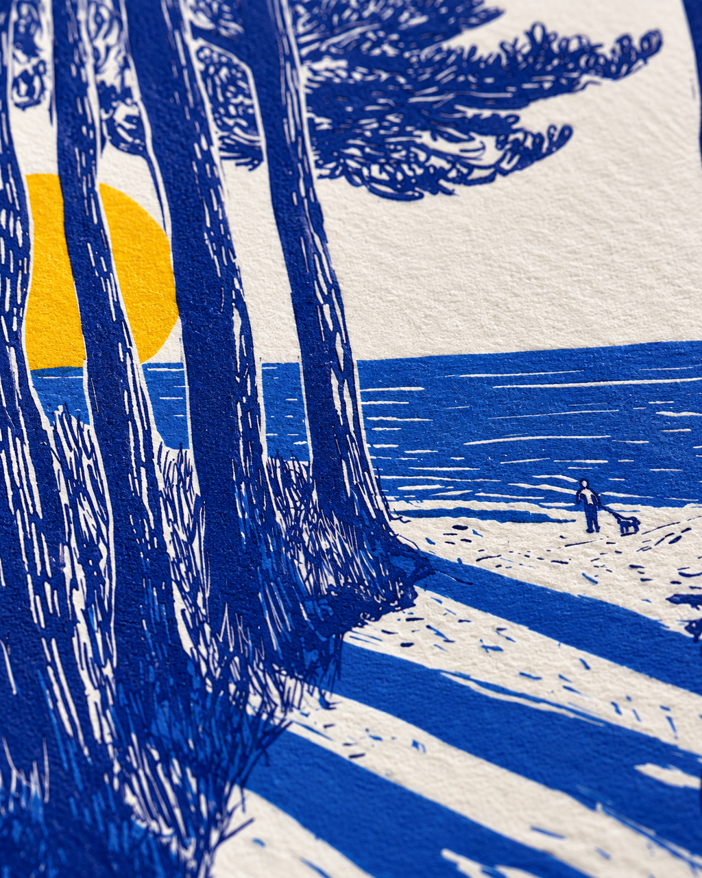L'arrivée - Affiche Cap Ferret Plage et Pins | Poster Bassin d’Arcachon Bleu et Jaune | Décoration Bord de Mer | Bleu Ferret