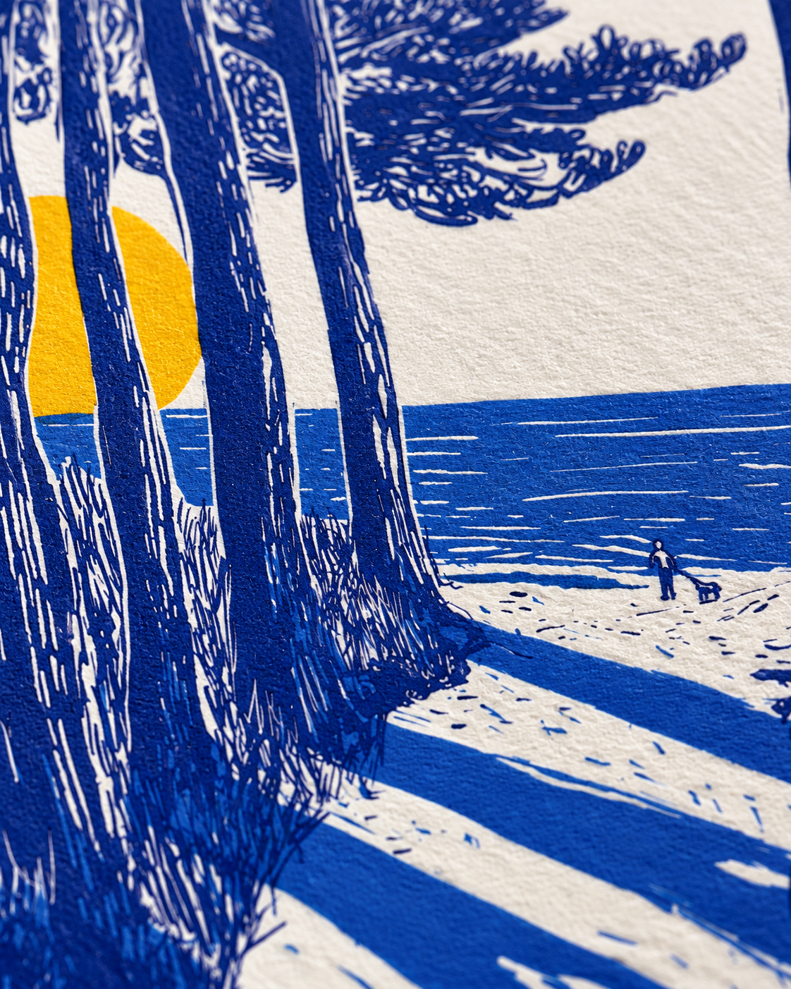 L'arrivée - Affiche Cap Ferret Plage et Pins | Poster Bassin d’Arcachon Bleu et Jaune | Décoration Bord de Mer | Bleu Ferret